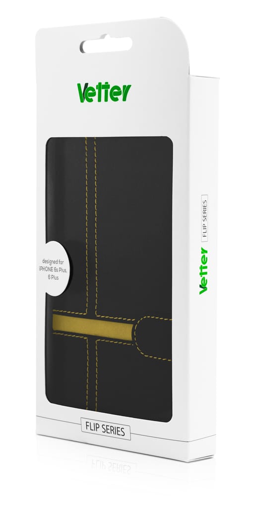 Husa Flip Book iPhone 6 Plus iPhone 6s Plus Black&Yellow Vetter - Image 4