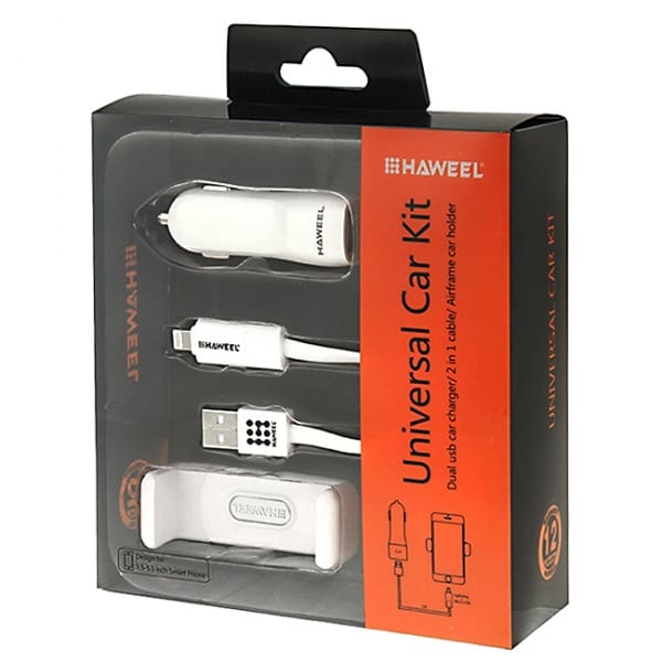 Set Incarcator Auto + Cablu Date iPhone Lightning / MicroUSB + Suport Auto Air Vent Haweel - Image 8