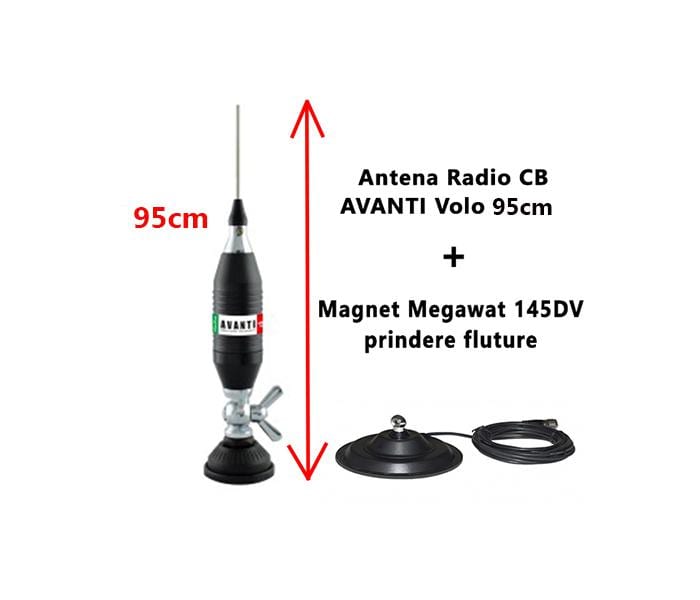 Antena Radio CB AVANTI Volo 95cm cu Magnet Megawat 145DV prindere fluture - Image 4