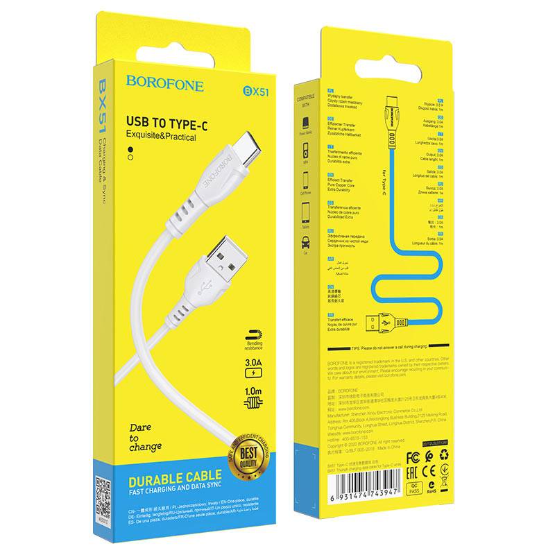 Cablu Date USB la Tip C 3A 1m Borofone BX51 - Image 3