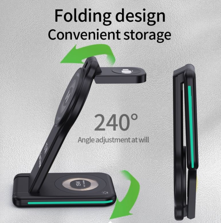 Incarcator Wireless Pliabil Telefon si Ceas Fast Charge 5in1 15w H60 - Image 5