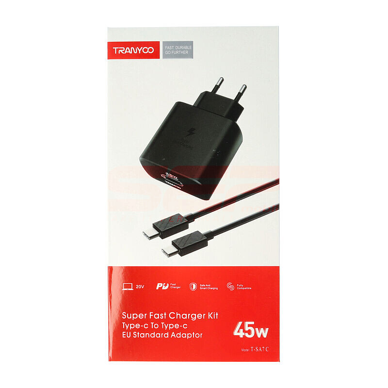 Incarcator PD USB Tip C 45W si Cablu USB Tip C 1metru Tranyoo