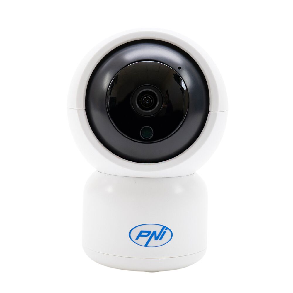 Camera de supraveghere Camera supraveghere video PNI IP390T 1080P cu PTZ WiFi H264+ suporta microSD 128GB, Night Vision, aplicatia Tuya, P2P, Android, iOS, pentru interior, rotire dupa miscare, alarma la miscare