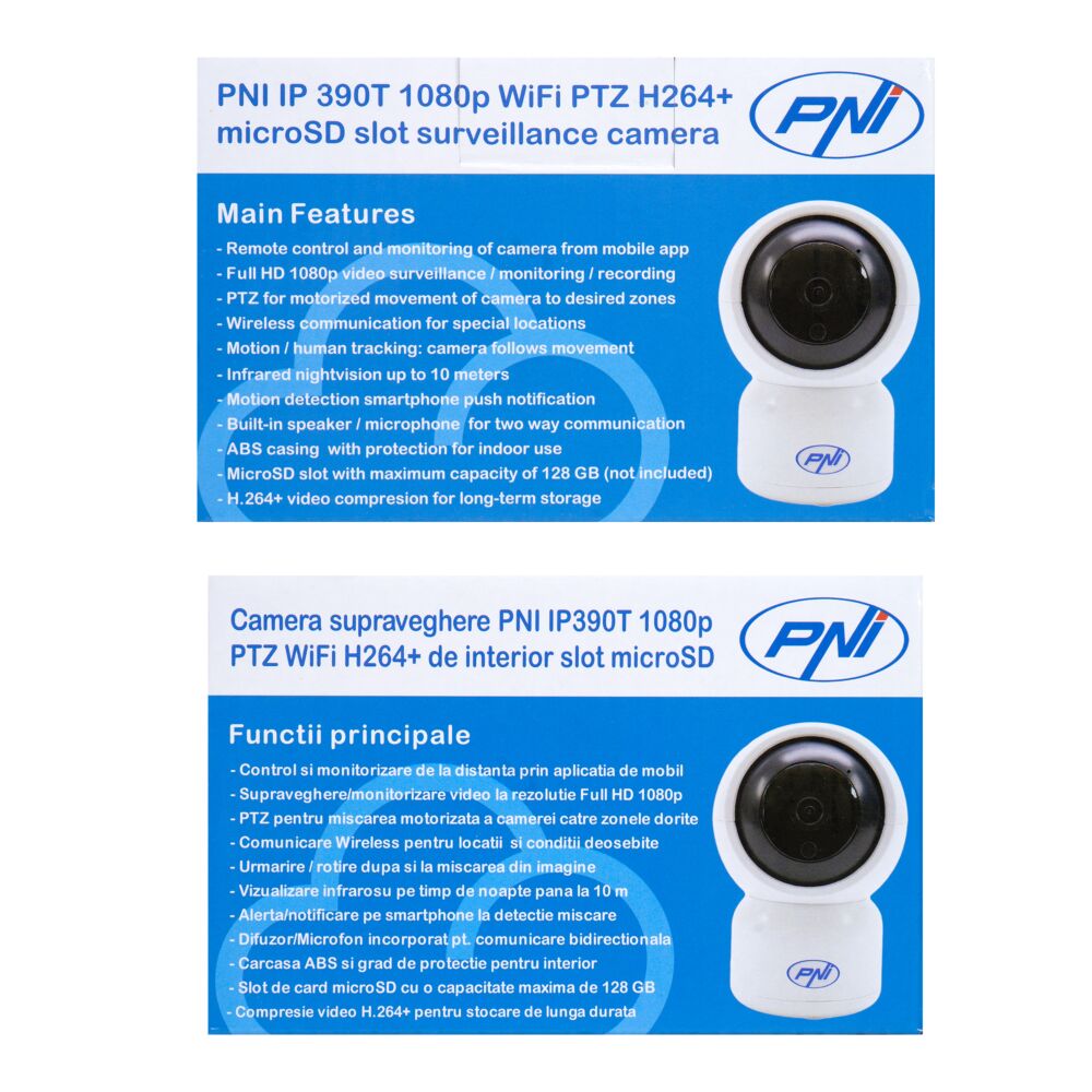 Camera de supraveghere Camera supraveghere video PNI IP390T 1080P cu PTZ WiFi H264+ suporta microSD 128GB, Night Vision, aplicatia Tuya, P2P, Android, iOS, pentru interior, rotire dupa miscare, alarma la miscare - Image 5