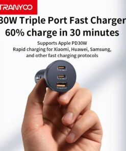 Alternative view of Incarcator Auto 2 x USB Tip C 30w si 1 x USB A Q.C 5.0 + Cablu USB Tip C la USB Tip C Tranyoo t-c25 78w