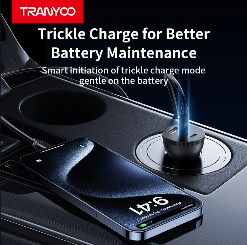Incarcator Auto 2 x USB Tip C 30w si 1 x USB A Q.C 5.0 + Cablu USB Tip C la USB Tip C Tranyoo t-c25 78w - Image 8