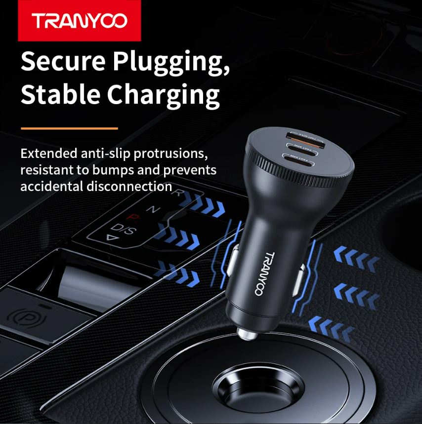 Incarcator Auto 2 x USB Tip C 30w si 1 x USB A Q.C 5.0 + Cablu USB Tip C la USB Tip C Tranyoo t-c25 78w - Image 9